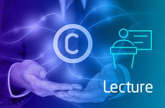 Copyright icon is hovering between the hands of a businessman