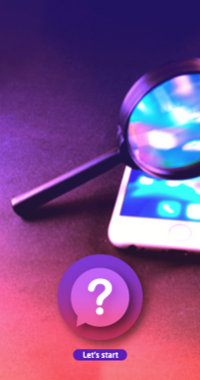A magnifying glass hovers over a smartphone to inspect it