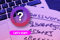 A notebook page on which different password options were scribbled: qwerty, 654123, Be6K28a