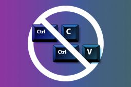 illustration of the keyboard shortcut of copy and paste is crossed out.