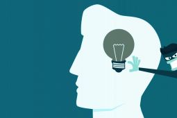 An illustration of a man stealing an idea by showing a thief stealing a light bulb from the mind of a man.