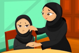An animation of a mother comforting her sad daughter.