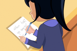  صورة متحركة لفتاة صغيرة تكتب رسالة على ورقو.