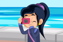 A girl taking a picture with a camera.